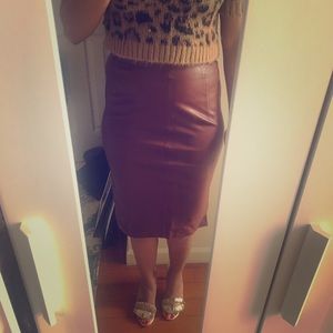 Brown Faux Leather Pencil Skirt - Zara